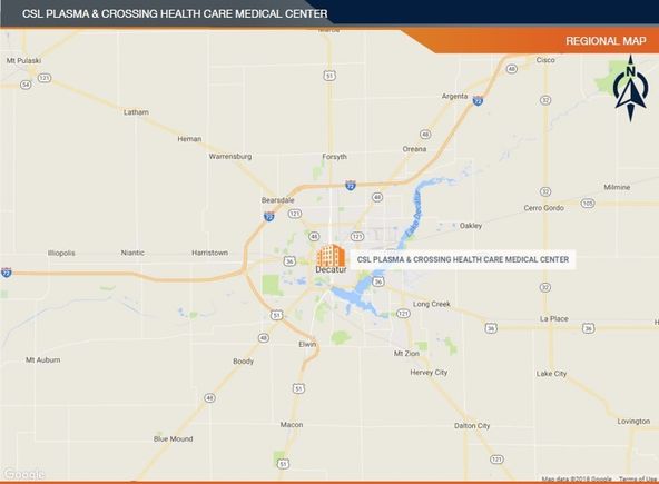 MOTIVATED SELLER - REDUCED - CSL Plasma & Crossing Healthcare Medical Center - Decatur, IL: 1025-1029 N Water St, Decatur, IL 62523